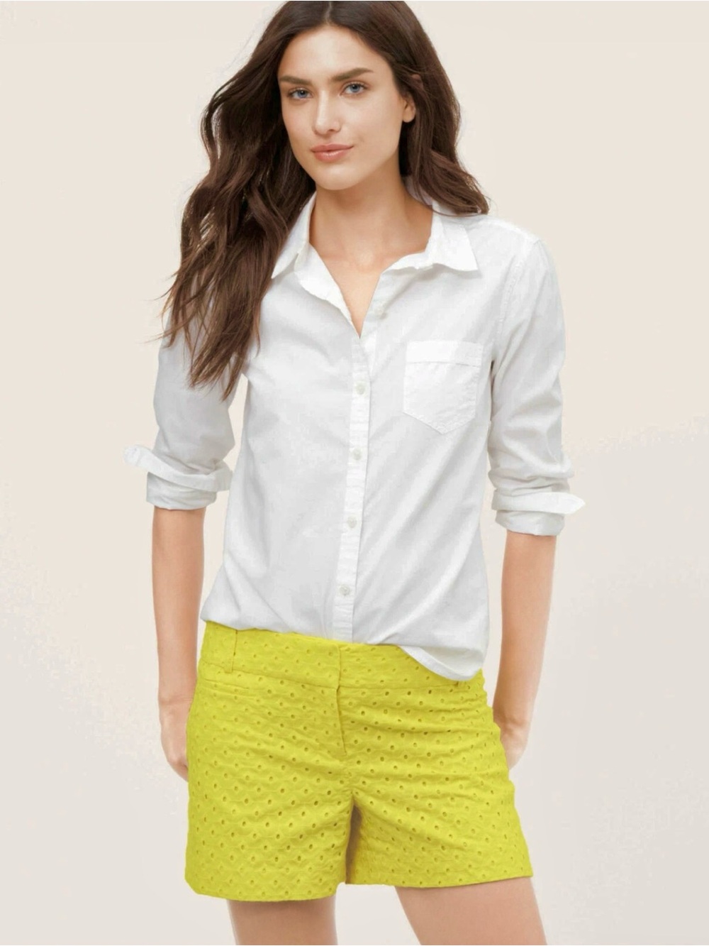 LOFT The Riviera Shorts Yellow Cotton Eyelet